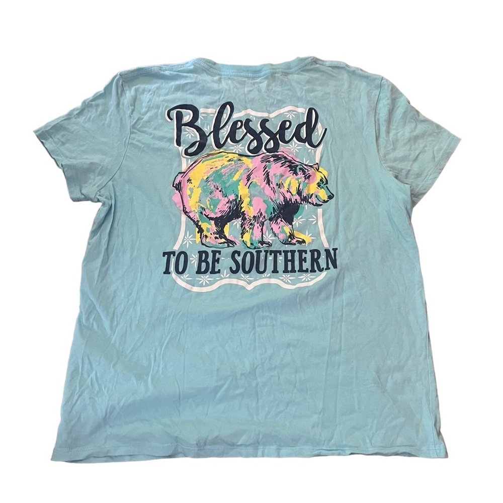 Benny‎ & Belle Women’s Medium Blessed To Be Southern Bear Blue Tshirt Graphic